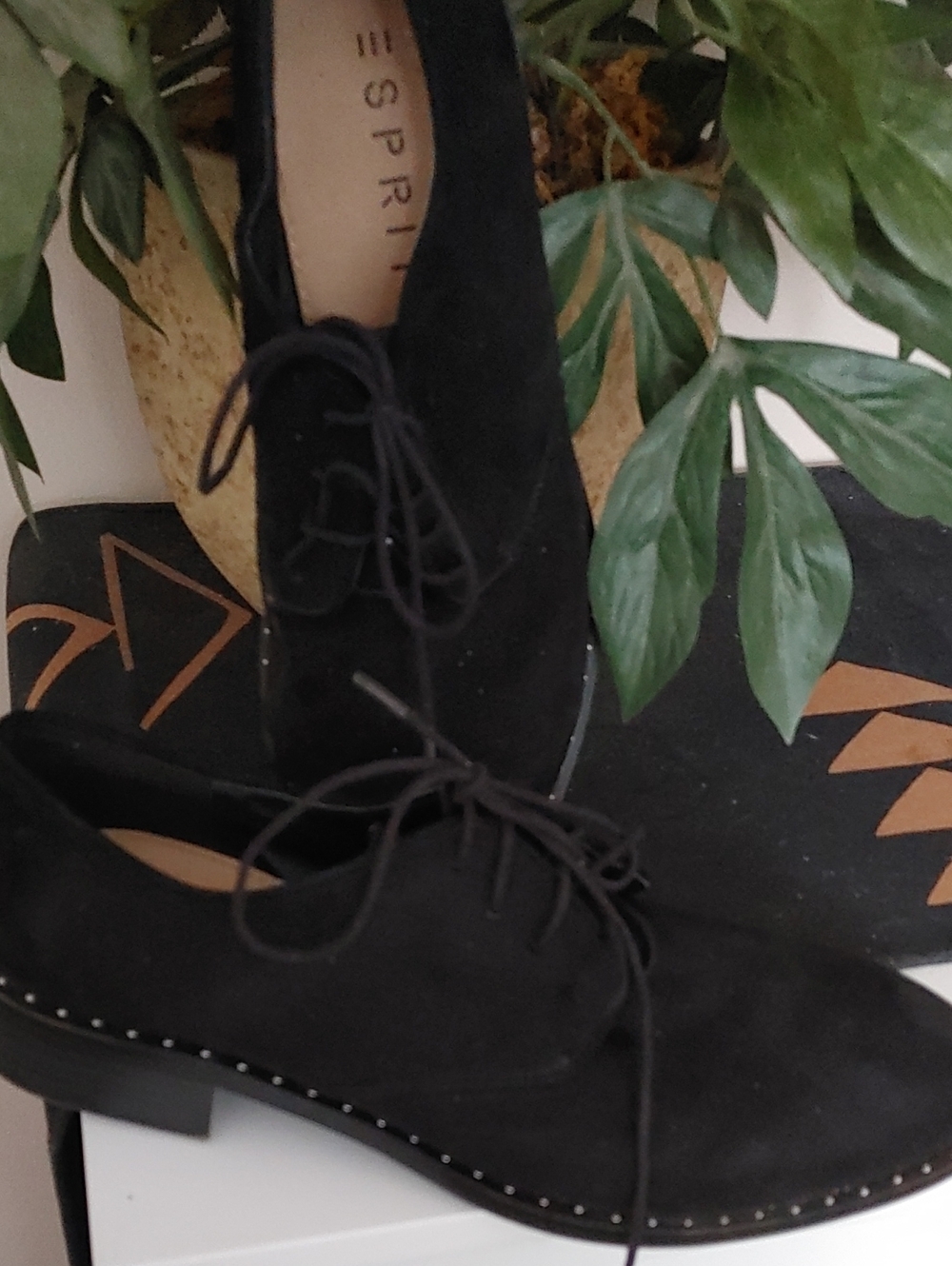 Esprit Black Suede Lace-Up Derby Shoes with Stud Trim